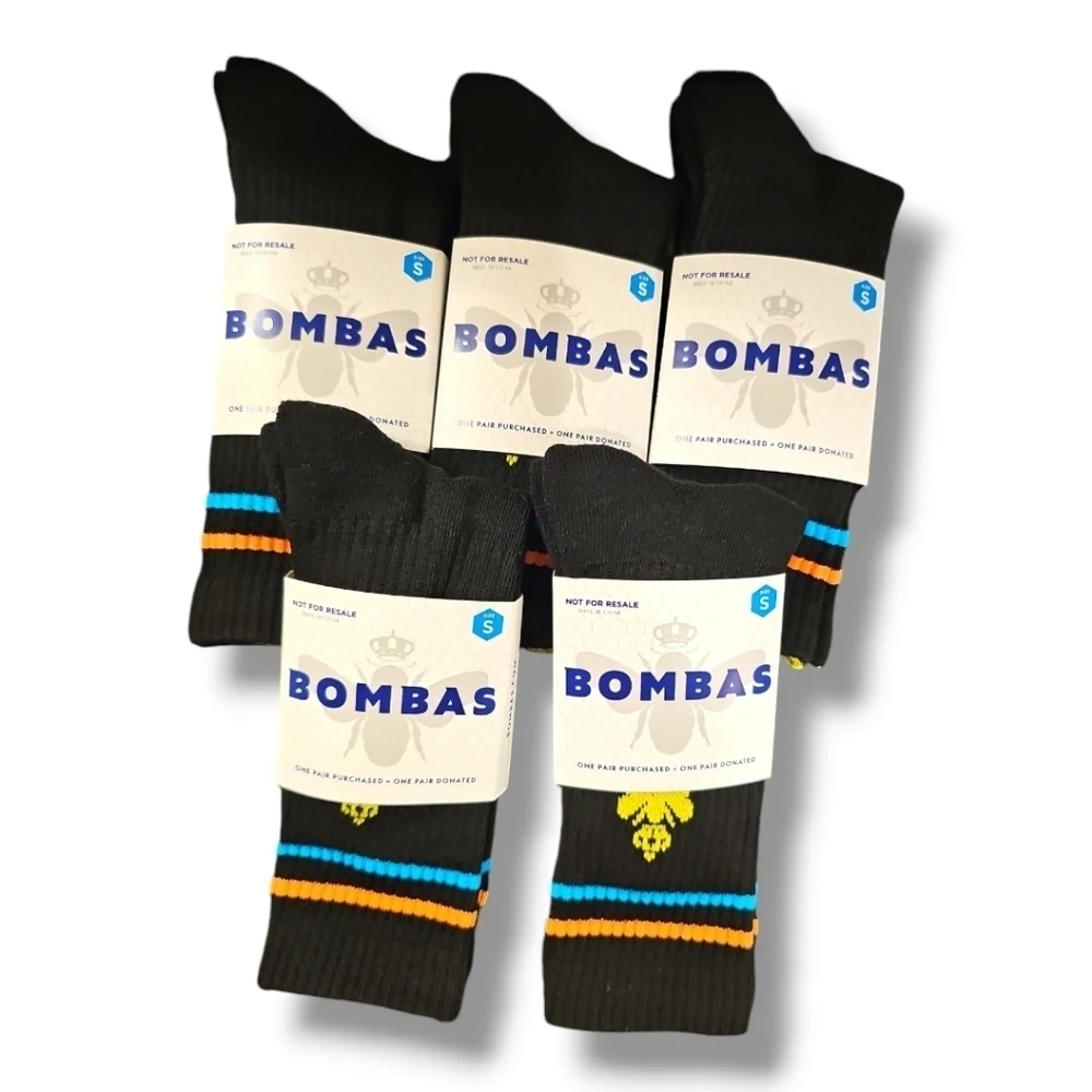 Bombas Black 5 Pack Bee Better Arch Support Calf Crew Socks - Size Small